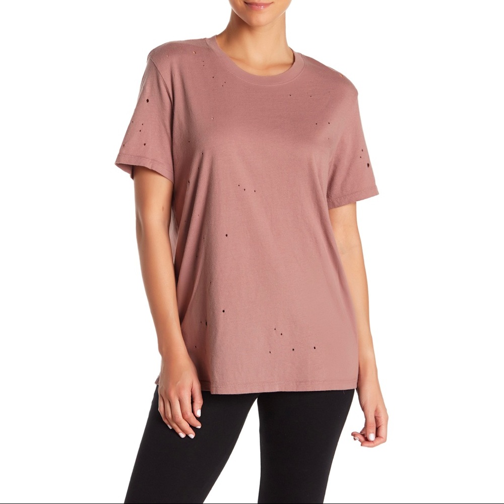 Alo Distresses T Shirt Smokey Quartz size L